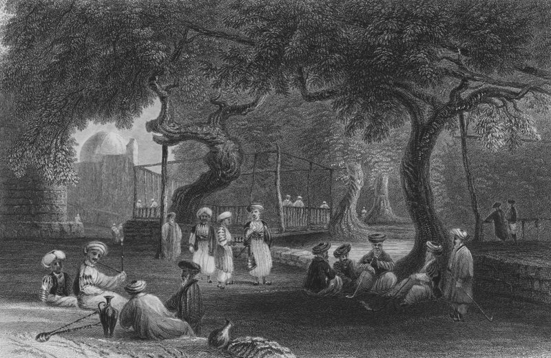 Scheichs hus, ved Zebdane, på Pharpar av William Henry Bartlett