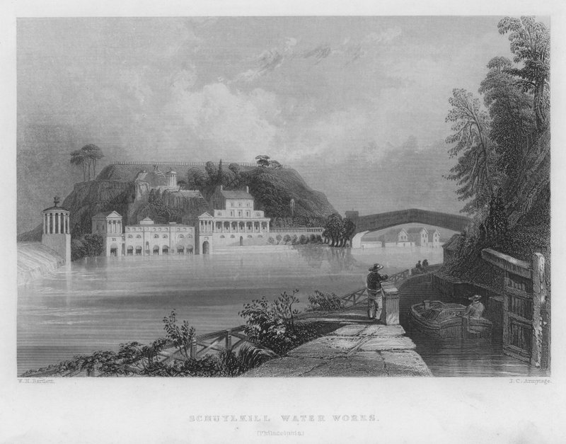 Schuylkill Water Works, Philadelphia (gravering) av William Henry Bartlett