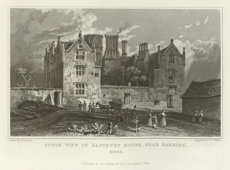 South View of Eastbury House, nær Barking, Essex av William Henry Bartlett