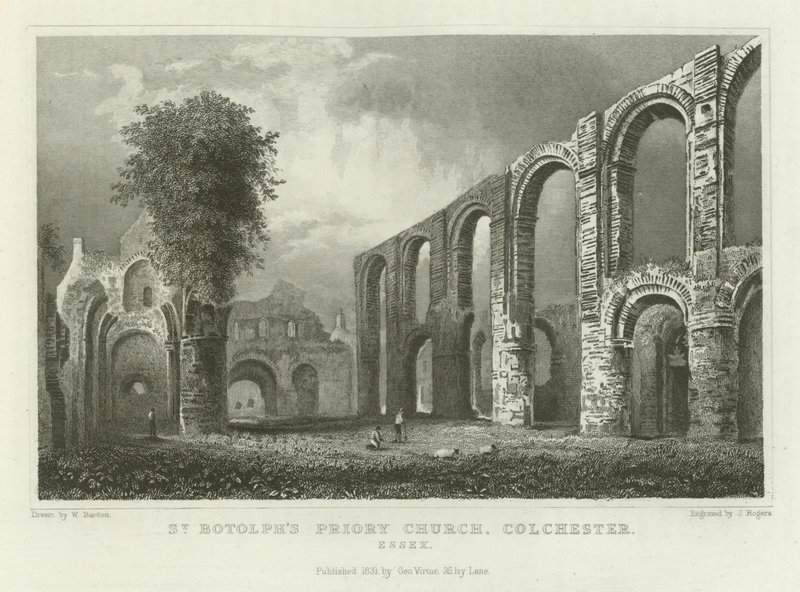 St Botolph's Priory Church, Colchester, Essex av William Henry Bartlett