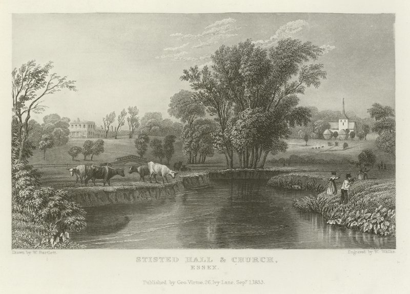 Stisted Hall and Church, Essex av William Henry Bartlett