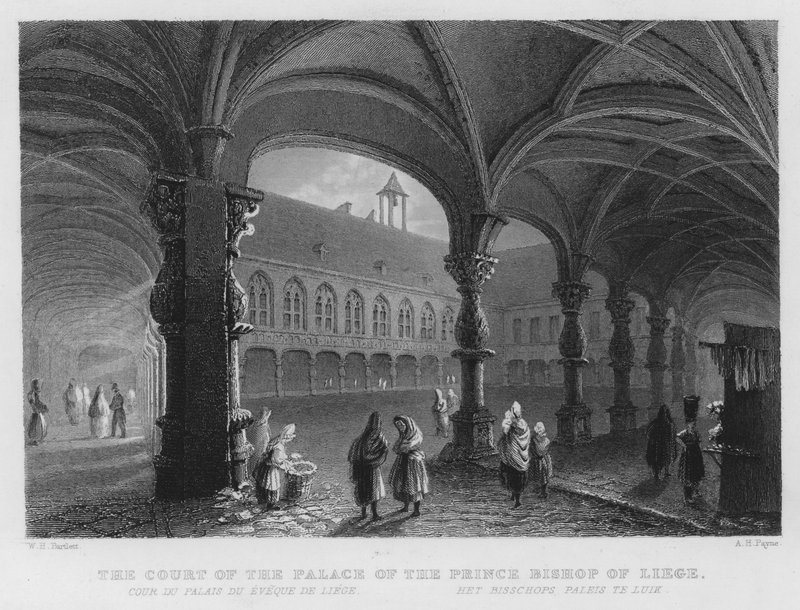 Court of Palace of Prince Bishop of Liege (gravering) av William Henry Bartlett