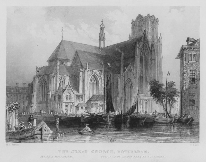 Den store kirken, Rotterdam (gravering) av William Henry Bartlett