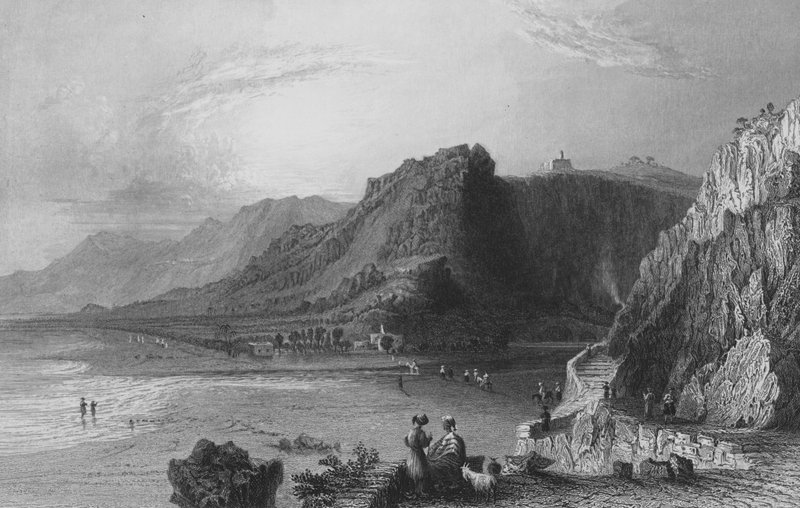 Nahr-el-Kelb, eller elven av hunden, som skiller patriarkatene i Jerusalem og Antiokia av William Henry Bartlett