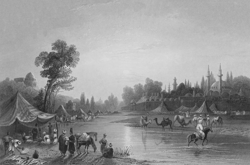Elven Barrada, den gamle Pharpar, en elv i Damaskus av William Henry Bartlett