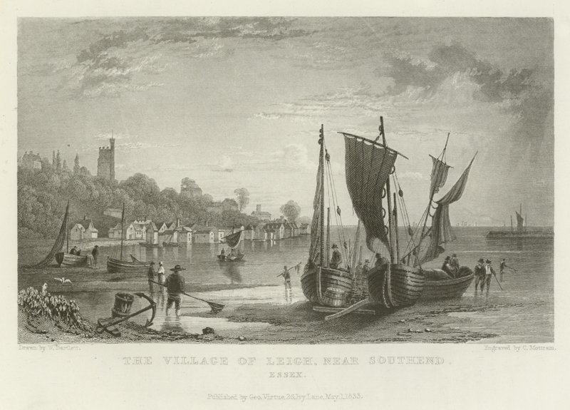 Landsbyen Leigh, nær Southend, Essex av William Henry Bartlett