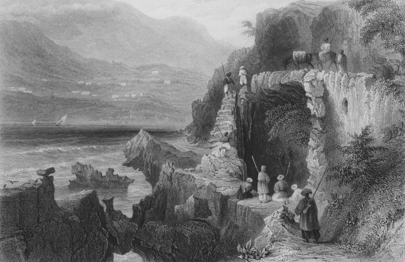 St Georges grav, Kesrouanebukta, Syria, på ruten fra Beirut til Tripoli av William Henry Bartlett
