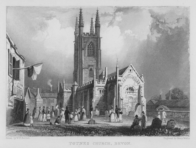 Totnes kirke, Devon (gravering) av William Henry Bartlett