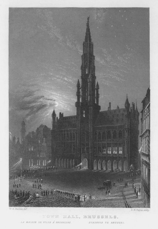 Rådhus, Brussel (gravering) av William Henry Bartlett