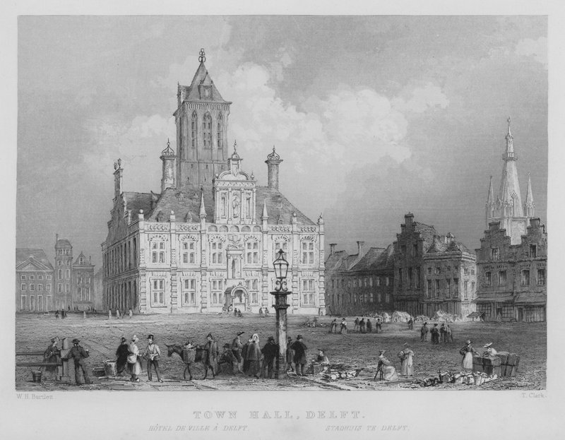 Rådhus, Delft (gravering) av William Henry Bartlett