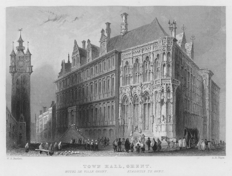 Rådhus, Gent (gravering) av William Henry Bartlett