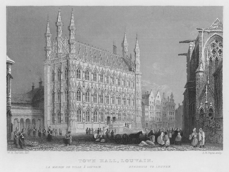 Rådhus, Louvain (gravering) av William Henry Bartlett