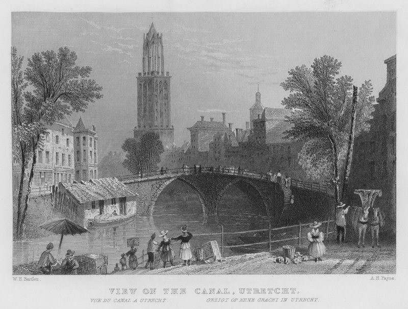 Utsikt over kanalen, Utrecht (gravering) av William Henry Bartlett