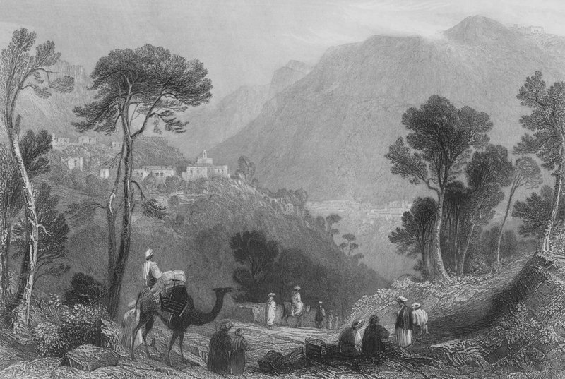Landsbyen Brumhanna, i Libanonfjellet av William Henry Bartlett