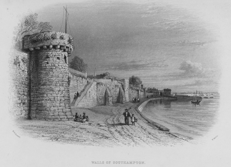 Walls of Southampton (gravering) av William Henry Bartlett
