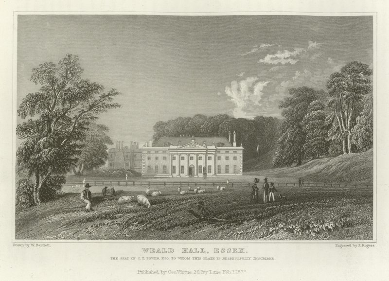 Weald Hall, Essex, setet til C T Tower, Esquire av William Henry Bartlett