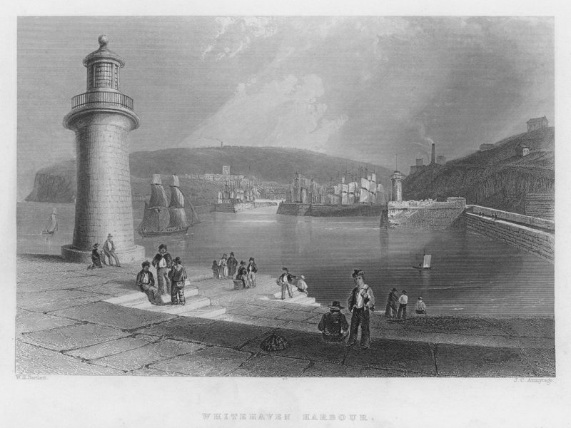Whitehaven Harbor (gravering) av William Henry Bartlett