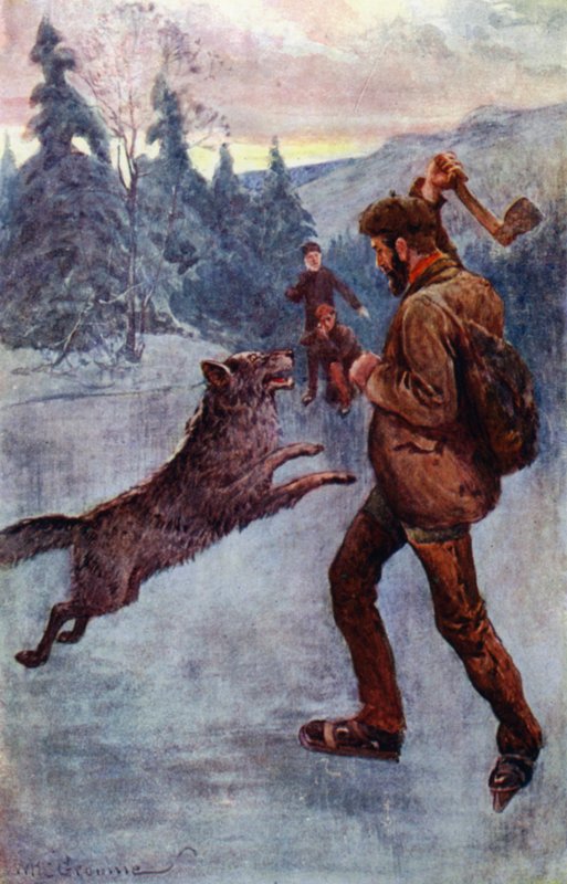 "Han skjøt; og rådyret, i det øyeblikket det var på vei, falt om, snerrende og hvesende" (farge litho) av William Henry Charles Groome
