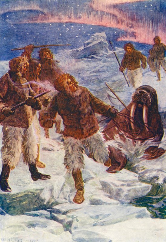 Illustrasjon til Isens verden eller Delfinens hvalfangsttur (fargelitografi) av William Henry Charles Groome
