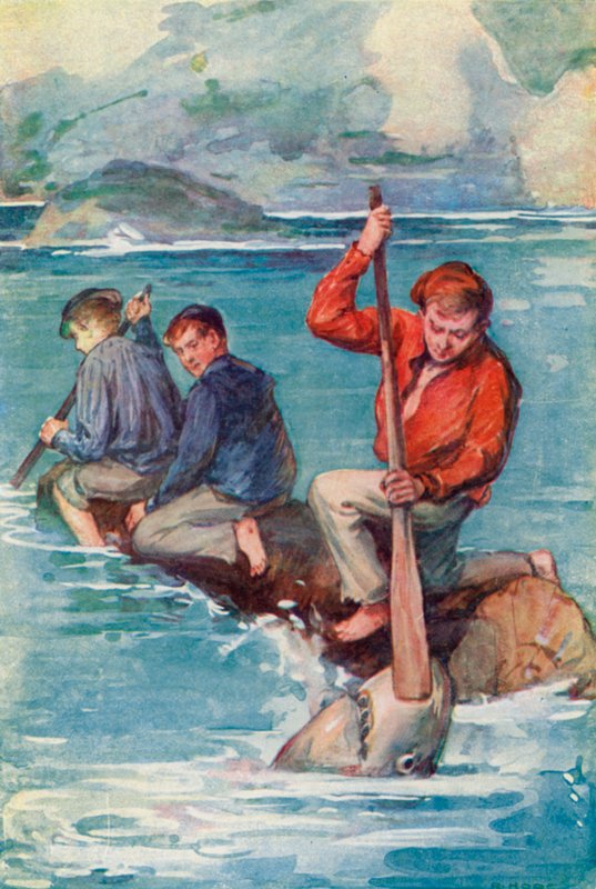 Jack kastet øyeblikkelig åreåren inn i monsterets fæle kjever, og stakk den ned i halsen. av William Henry Charles Groome
