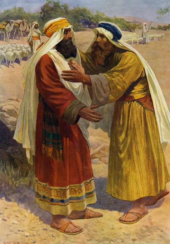 Møte mellom Jakob og Esau (farge litho) av William Henry Charles Groome