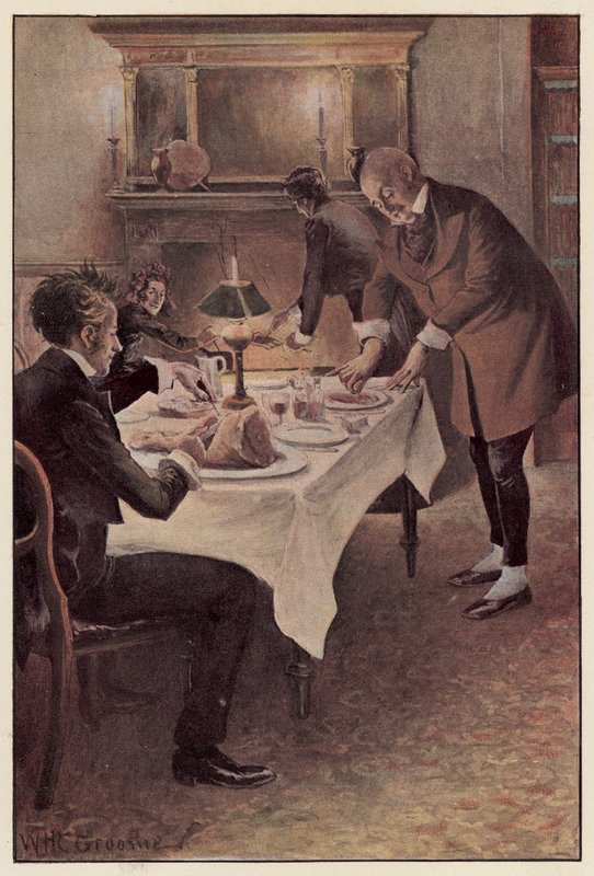 Traddles skjærer fårekjøttet i skiver av William Henry Charles Groome