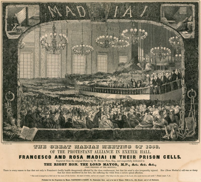 Det store Madiai-møtet i 1853 i den protestantiske alliansen i Exeter Hall, London av William Henry Fisk