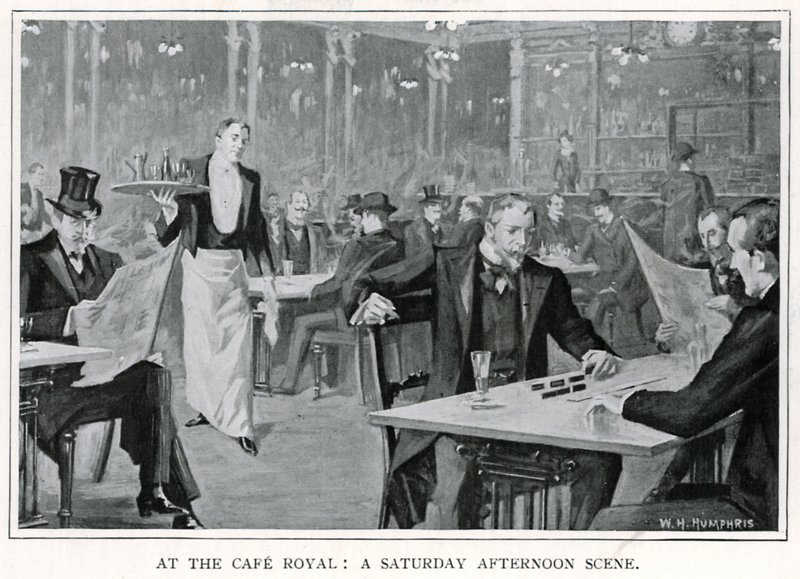 At the Cafe Royal: A Saturday Afternoon Scene, ca. 1900 (litho) av William Henry Humphris