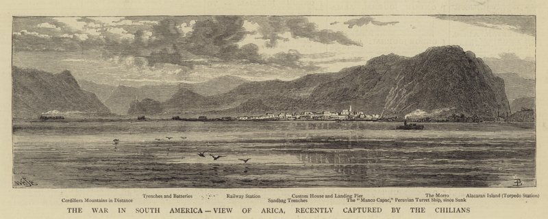 The War in South America, View of Arica, nylig tatt til fange av chilierne av William Henry James Boot