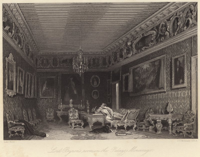 Lord Byrons rom i Palazzo Mocenigo (gravering) av William Henry Lake Price