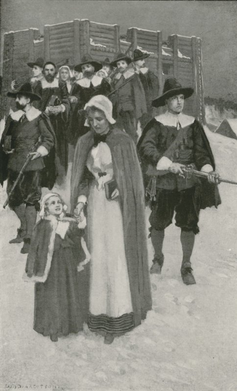 Sabbatsdagen med pilgrimsfedrene ved deres første bosetting i New Plymouth av William Henry Margetson