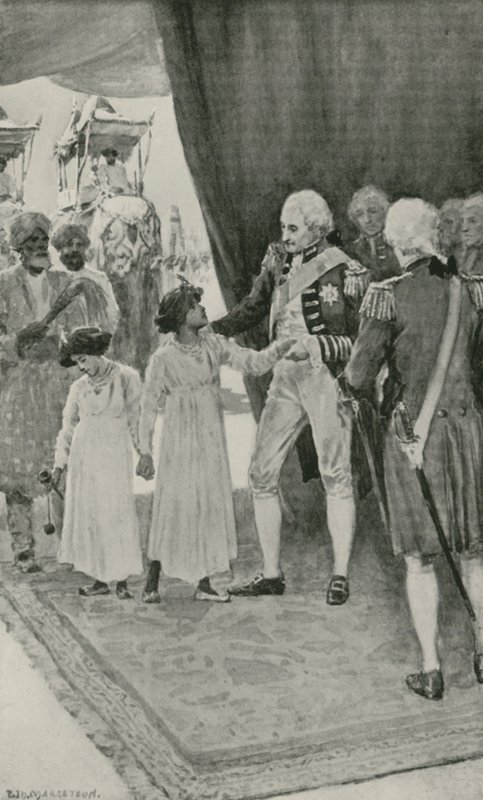 Sultan Tippus sønner blir mottatt av Lord Cornwallis som gisler av William Henry Margetson