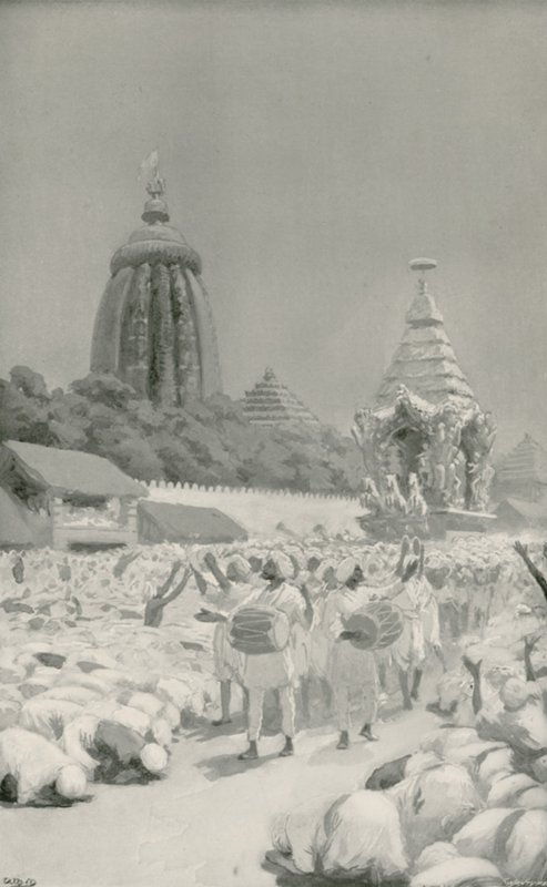 Tilbedere som bøyer seg foran den berømte bilen på Jagannath-festivalen av William Henry Margetson