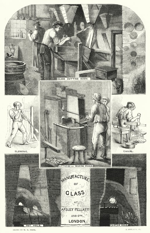 Produksjon av glass hos Apsley Pellatt and Cos, London (gravering) av William Henry Pike