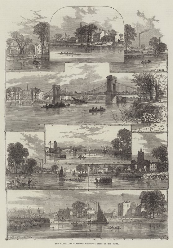 Oxford og Cambridge Boat-Race, utsikt over elven av William Henry Pike
