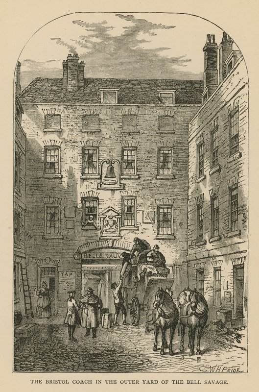 Bristol Coach i den ytre gården til The Bell Savage, London av William Henry Prior