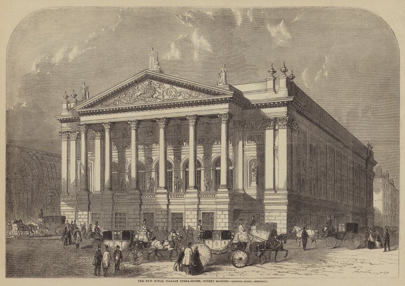 Det nye kongelige italienske operahuset, Covent Garden, Edmund Barry, arkitekt av William Henry Prior