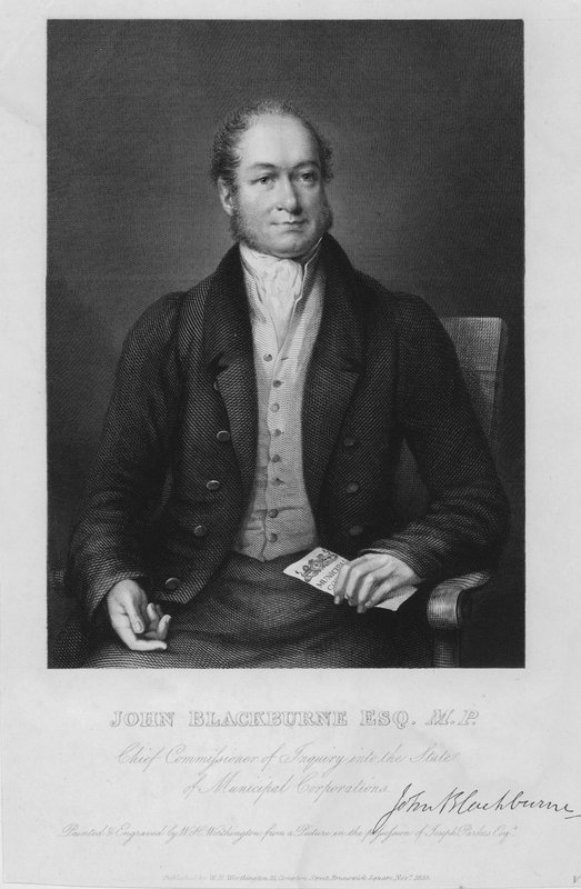 John Blackburne , engelsk politiker, parlamentsmedlem for Huddersfield og sjefskommissær for undersøkelsen av staten for kommunale selskaper av William Henry Worthington