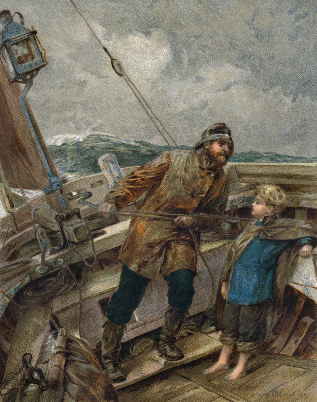 Min far er ved roret (farge litho) av William Heysham (after) Overend