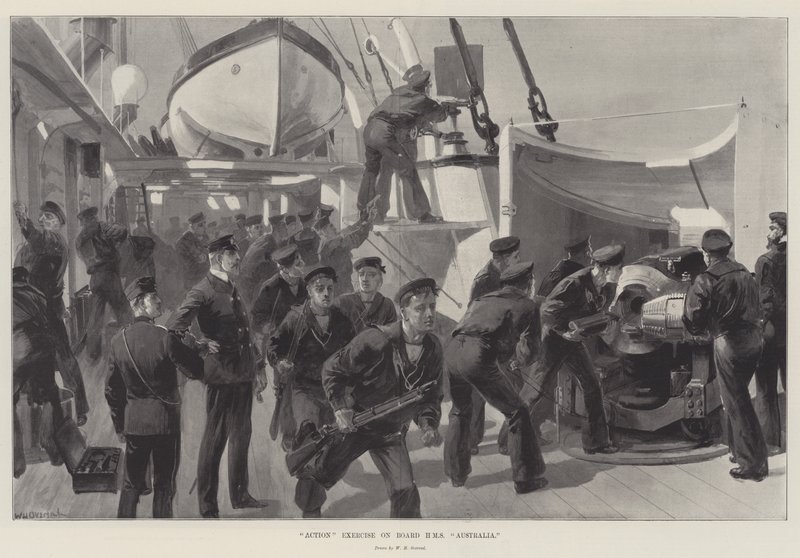 Handlingsøvelse om bord på HMS Australia av William Heysham Overend