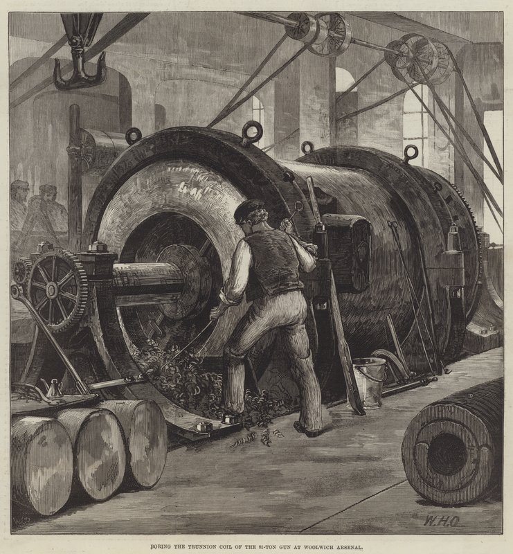 Boring the Trunnion Coil of the 81-ton Gun på Woolwich Arsenal av William Heysham Overend