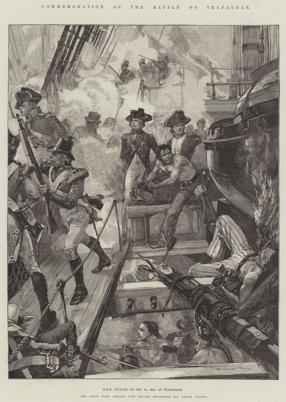 Minnemarkering av slaget ved Trafalgar, HMS Victory 21. oktober 1805, ved Trafalgar av William Heysham Overend