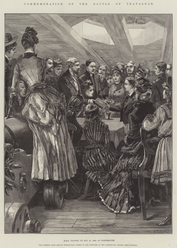 Minnemarkering av slaget ved Trafalgar, HMS Victory 21. oktober 1886, ved Portsmouth av William Heysham Overend
