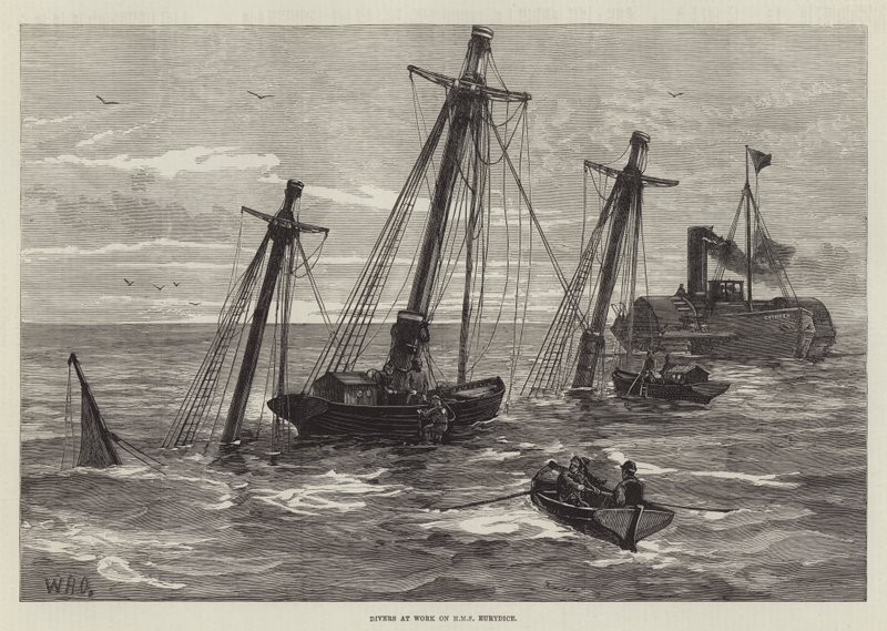 Dykkere i arbeid på HMS Eurydice av William Heysham Overend