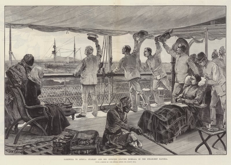 Farvel til Afrika, Stanley og hans offiserer forlater Mombasa i Steam-Ship Katoria av William Heysham Overend