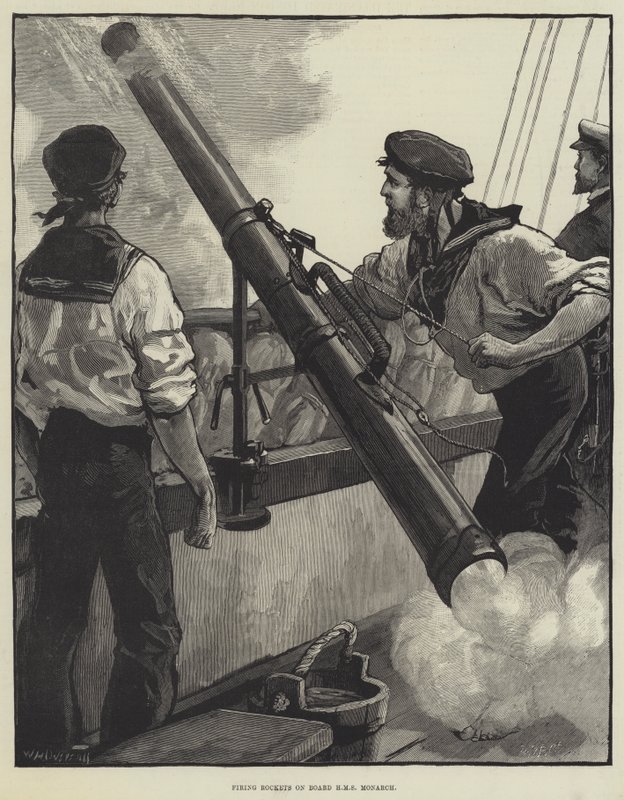 Skyte raketter om bord på HMS Monarch av William Heysham Overend