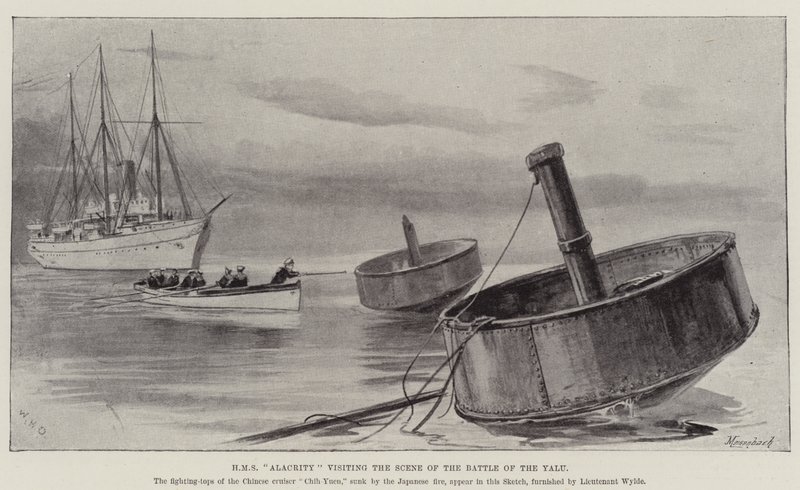 HMS Alacrity besøker scenen for slaget ved Yalu av William Heysham Overend
