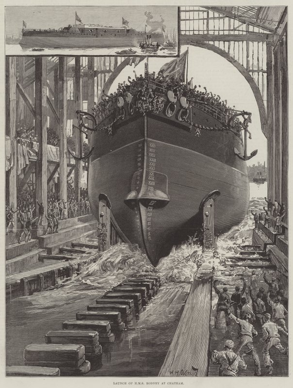 Lansering av HMS Rodney på Chatham av William Heysham Overend