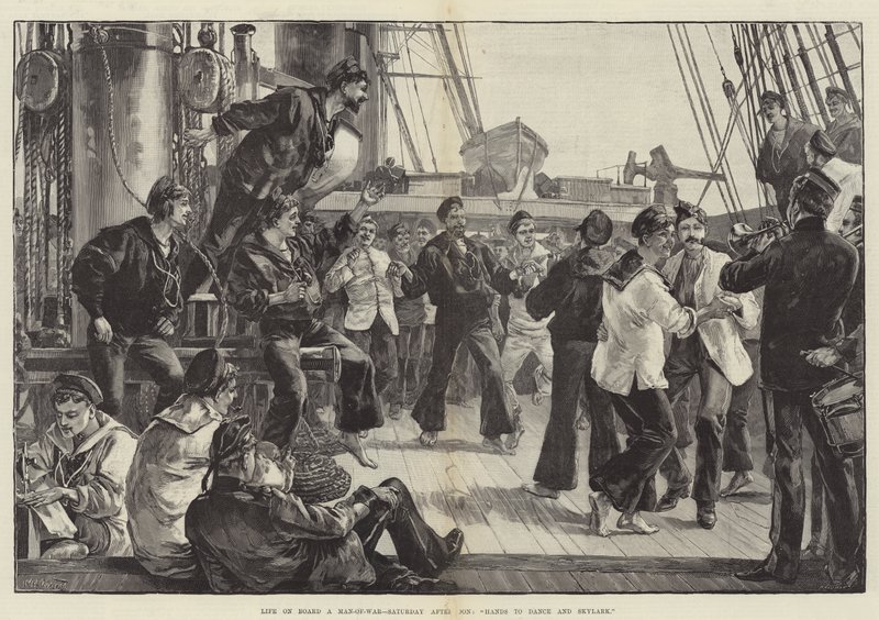 Life on Board a Man-of-War, Saturday Afternoon, Hands to dance og Skylark av William Heysham Overend