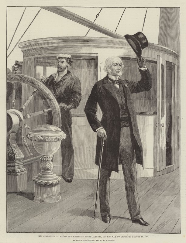 Mr Gladstone om bord på Hennes Majestets Yacht Alberta, på vei til Osborne, 15. august 1892 av William Heysham Overend
